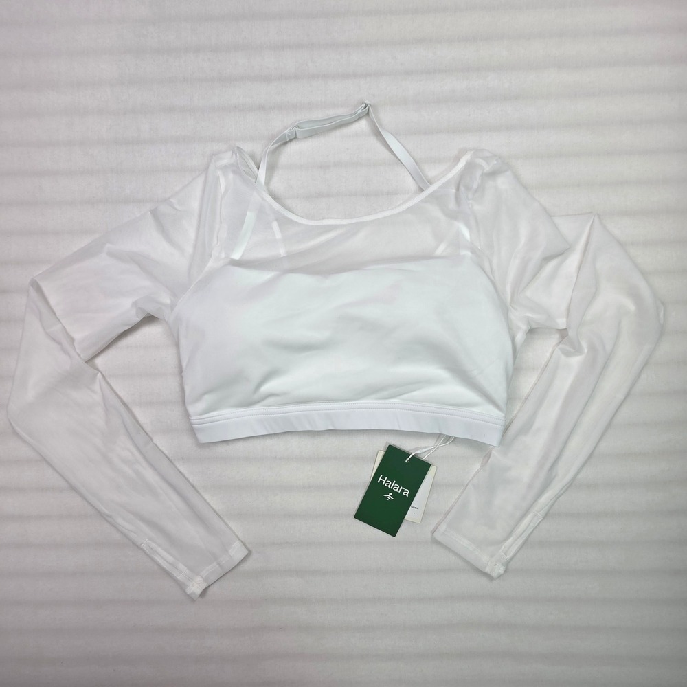 Halara Softyzero Airy Mesh Long Sleeve Sports Bra White Medium NWT